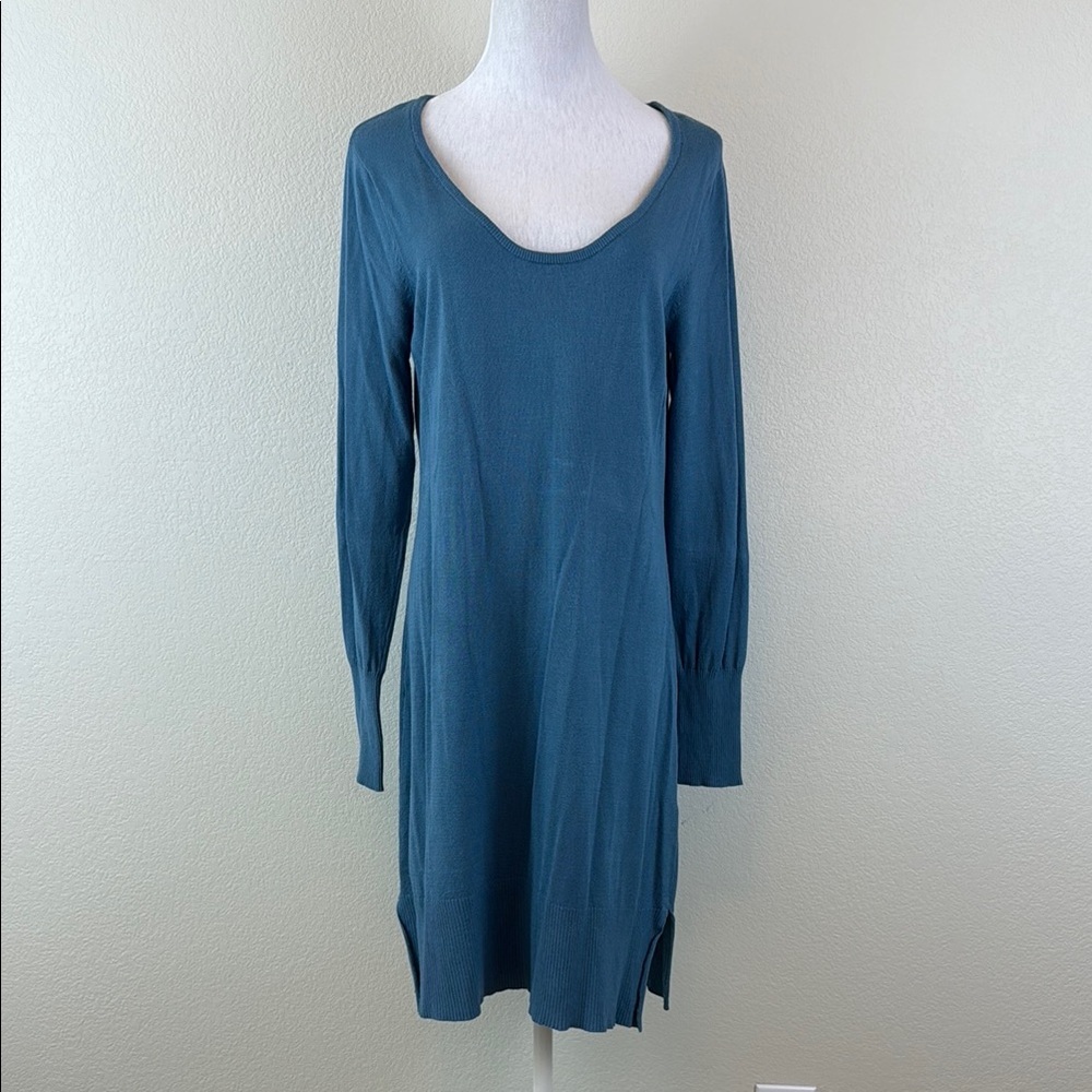 Soft Surroundings Green Teal Long Sleeve Ribbed Knit Sweater Dress Size Small